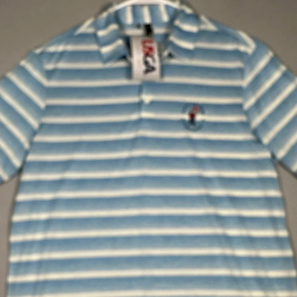 NEW Adidas USGA Polo Shirt Mens Large Blue White Striped Golf Performance Rugby